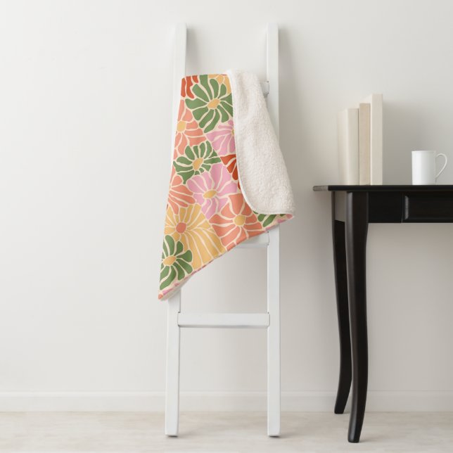 Couverture Sherpa Fleur groovy rétro  (En situation)