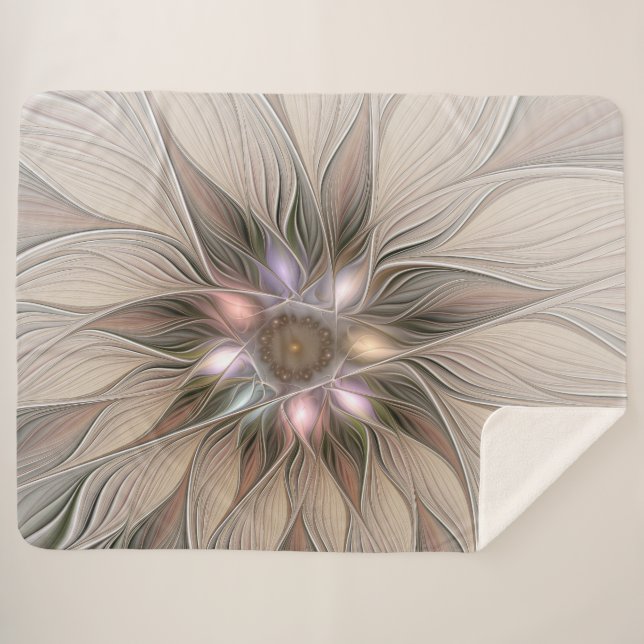 Couverture Sherpa Fleur joyeuse abstraite beige marron floral fracta (Devant (Horizontal))