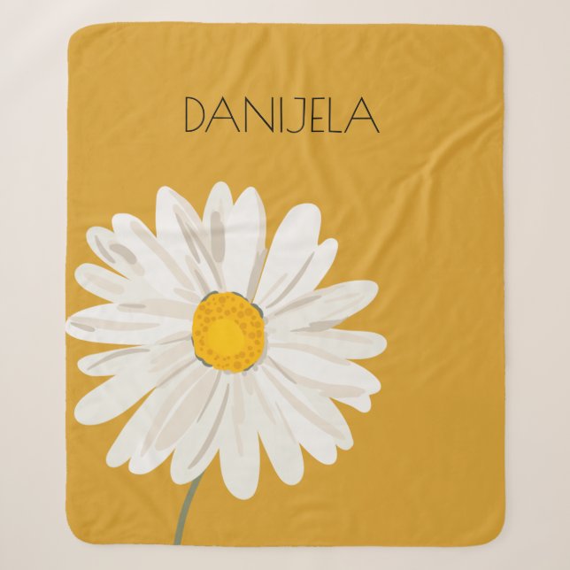 Couverture Sherpa Fleur marguerite blanche Nom personnalisé (Devant)