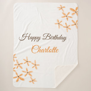 Couverture Sherpa Fleur orange brune heureux anniversaire ajouter no