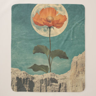 Couverture Sherpa Fleur orange Lune - Charme Boho Vintage