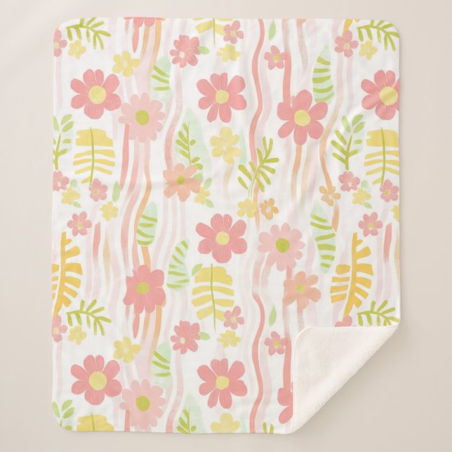 Couverture Sherpa Fleur pastel rétro (3) (Devant)