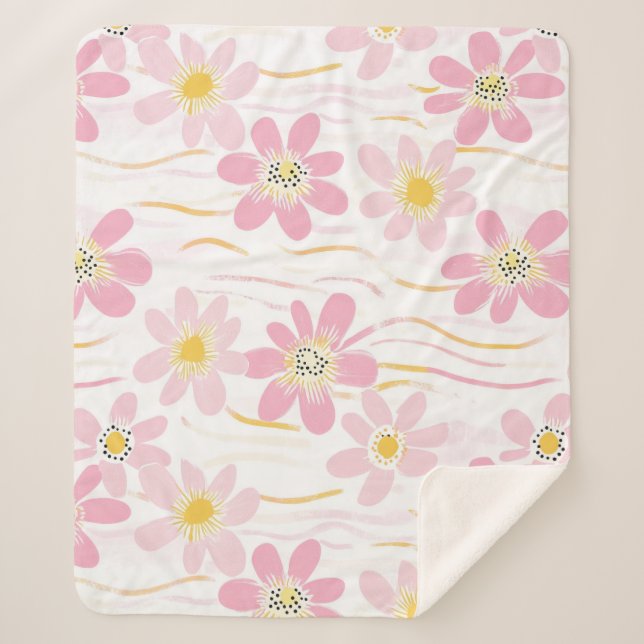 Couverture Sherpa Fleur pastel rétro (4) (Devant)