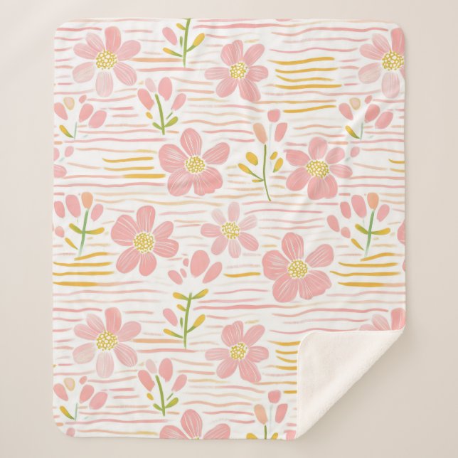 Couverture Sherpa Fleur pastel rétro (6) (Devant)