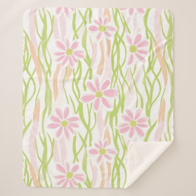 Couverture Sherpa Fleur pastel rétro (8) (Devant)