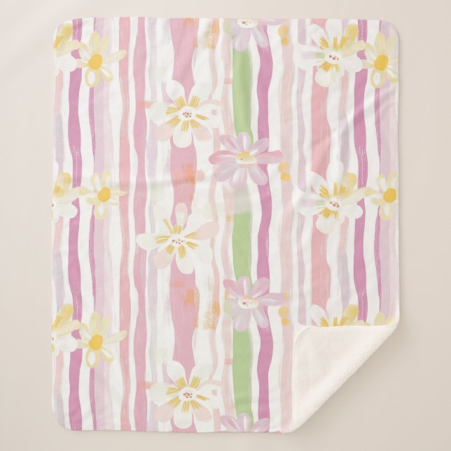 Couverture Sherpa Fleur pastel rétro (9) (Devant)