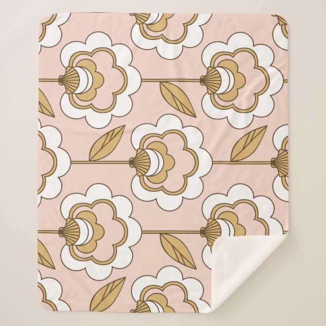 Couverture Sherpa Fleur rétro : motif vintage sans soudure. (Devant)