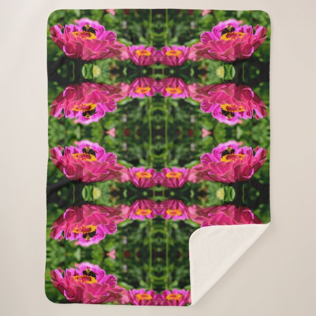 Couverture Sherpa Fleur rose avec bourdon fleurs roses mignonette ab (Devant)