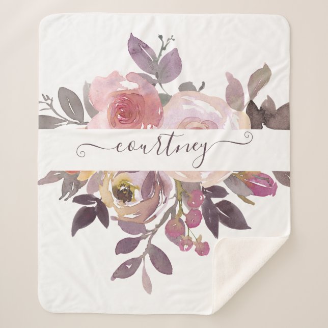 Couverture Sherpa Fleur rose pastel et violet personnalisée (Devant)