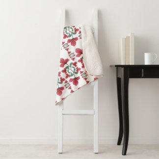 Couverture Sherpa Fleur rose rouge Sauge feuille verte motif miroir