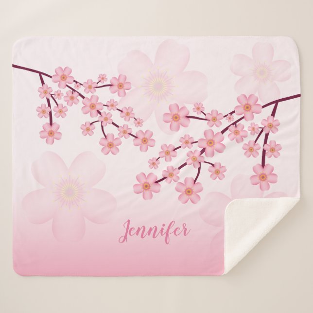 Couverture Sherpa Fleur Rose Sakura Cerry Blossom Avec Un Nom (Devant (Horizontal))