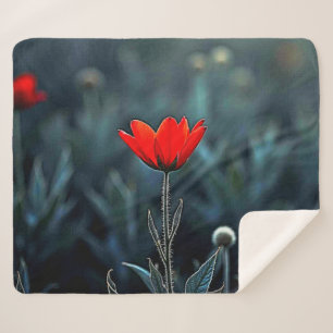 Couverture Sherpa Fleur Rouge Art de la Solitude de la Nuit Sombre
