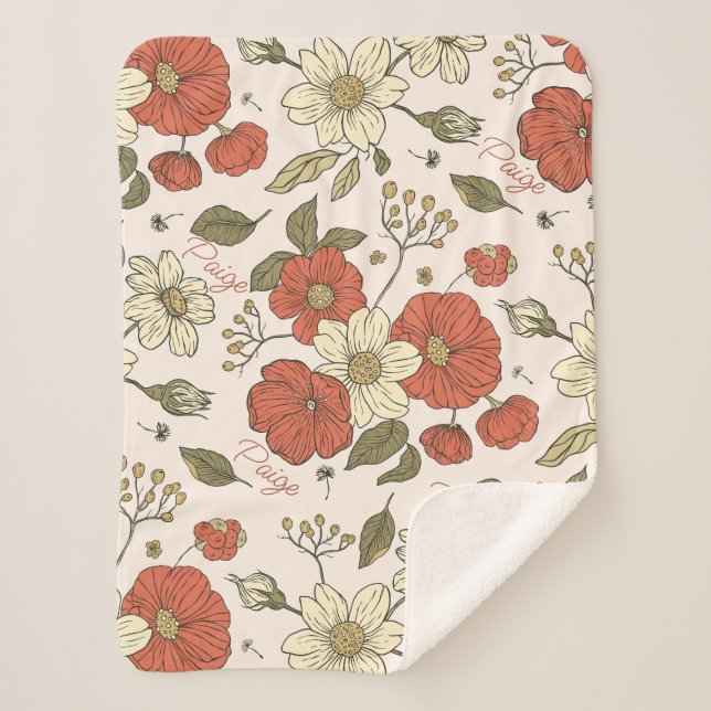 Couverture Sherpa Fleur sauvage, infirmière, Baby shower cadeau (Devant)