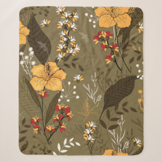 Couverture Sherpa Fleur vintage tropicale sans soudure et patte feui