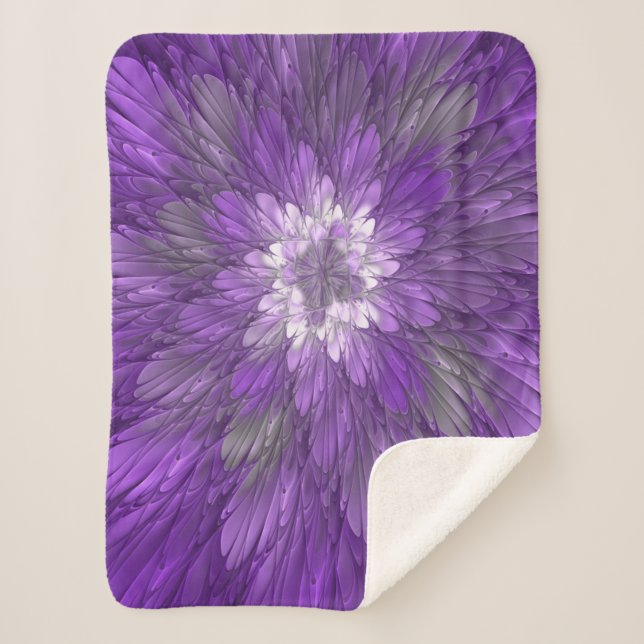 Couverture Sherpa Fleur Violette Abstraite Art Fractal Psychedélique (Devant)
