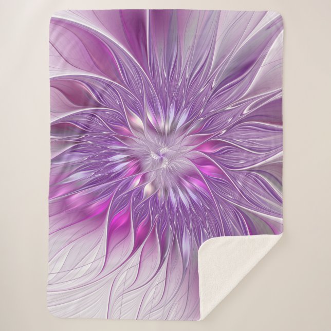 Couverture Sherpa Fleur violette rose Passion Abstrait Art fractal (Devant)