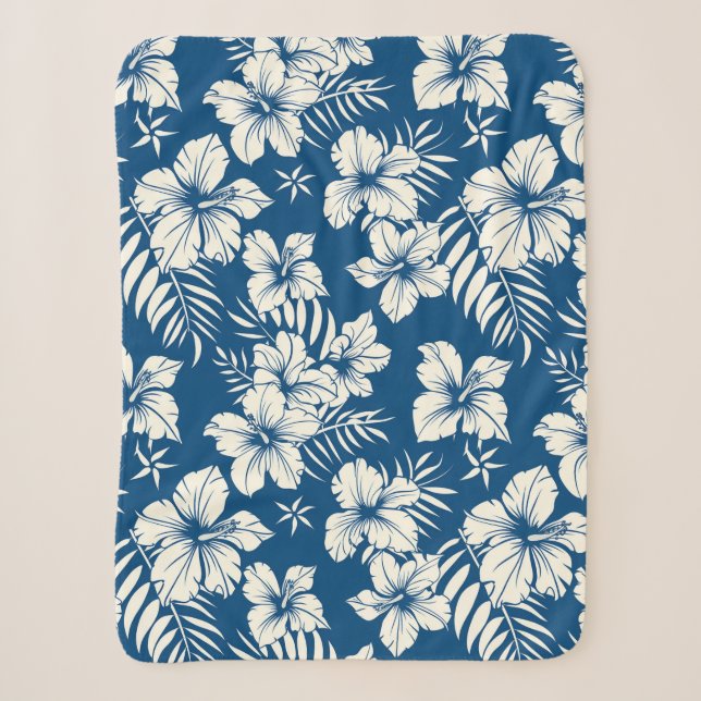 Couverture Sherpa Fleurie Bleue et Blanche Tropica (Devant)