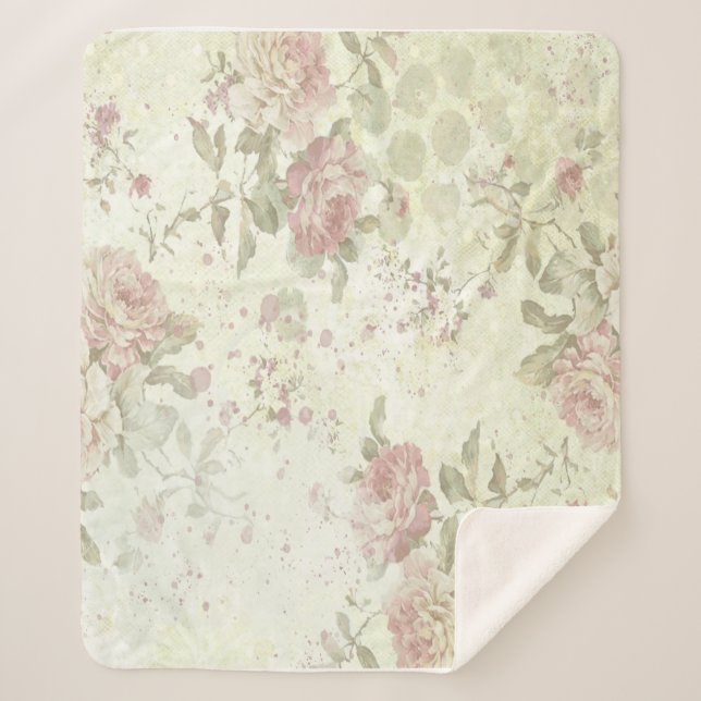 Couverture Sherpa Fleurie Rose Rose Pâle Shabby Ch (Devant)