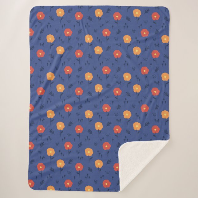 Couverture Sherpa Fleuron violet rétro Art Motif Fleur esthétique (Devant)