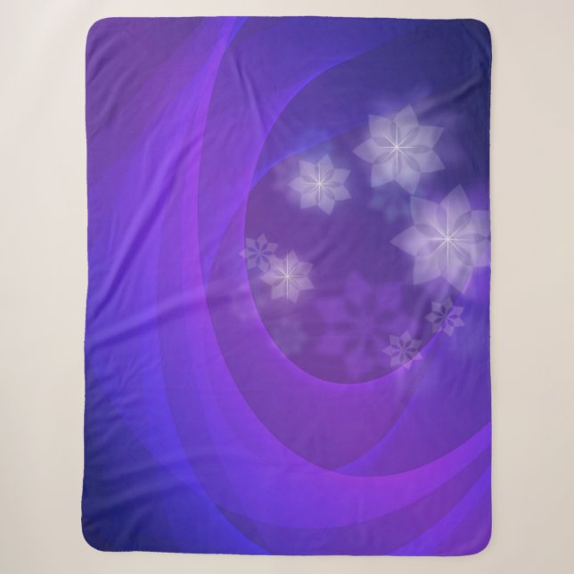 Couverture Sherpa Fleurs Abstraites sur Arrière - plan Indigo plié (Devant)