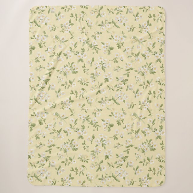 Couverture Sherpa Fleurs blanches jaunes   (Devant)