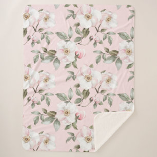 Couverture Sherpa Fleurs blanches roses jolies  