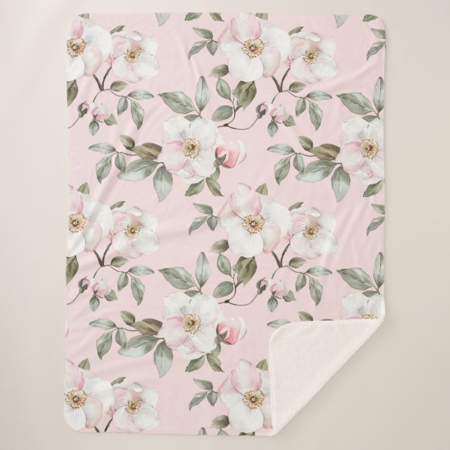 Couverture Sherpa Fleurs blanches roses jolies   (Devant)