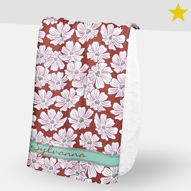 Couverture Sherpa Fleurs blanches rustiques dessin rouge sarcelle no (Créateur téléchargé)