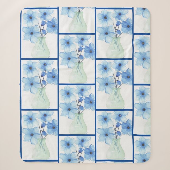 Couverture Sherpa Fleurs bleues dans un vase Cartes de notes (Devant)