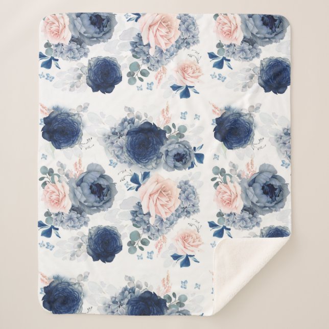 Couverture Sherpa Fleurs bleues et roses rousses élégantes et élégan (Devant)