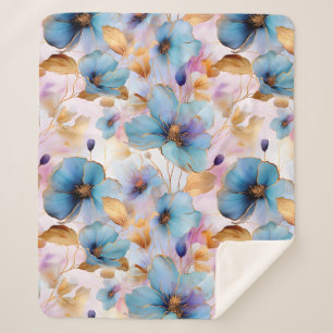 Couverture Sherpa Fleurs bleues éthérées dans les pastels doux Encre