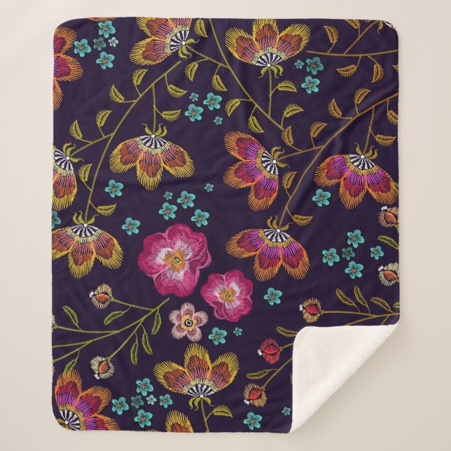 Couverture Sherpa Fleurs brodées : mode sans couture motif (Devant)