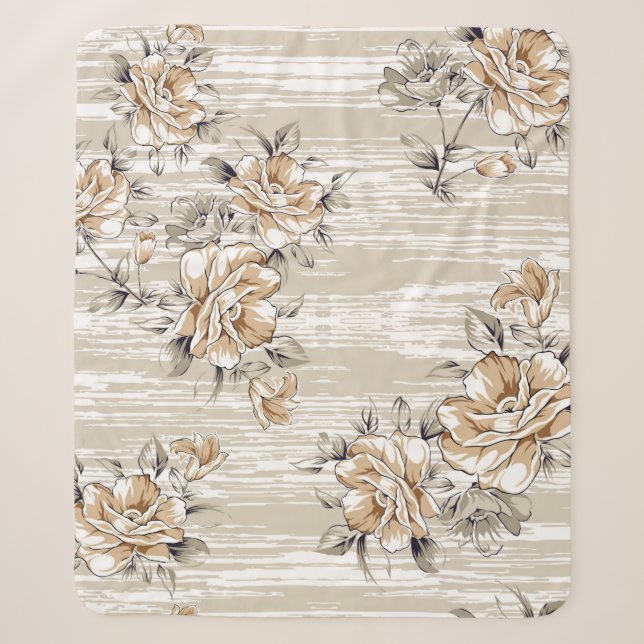 Couverture Sherpa fleurs brunes motif sur fond de texture (Devant)