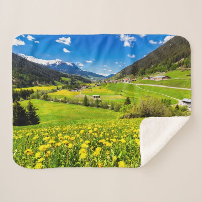 Couverture Sherpa Fleurs | Canton des Grisons de Dandelion, Suisse (Devant (Horizontal))