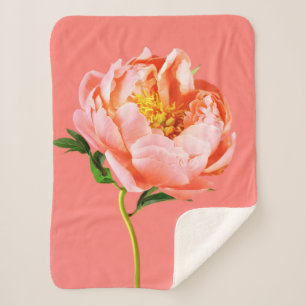 Couverture Sherpa Fleurs   Coral Peony Blossom