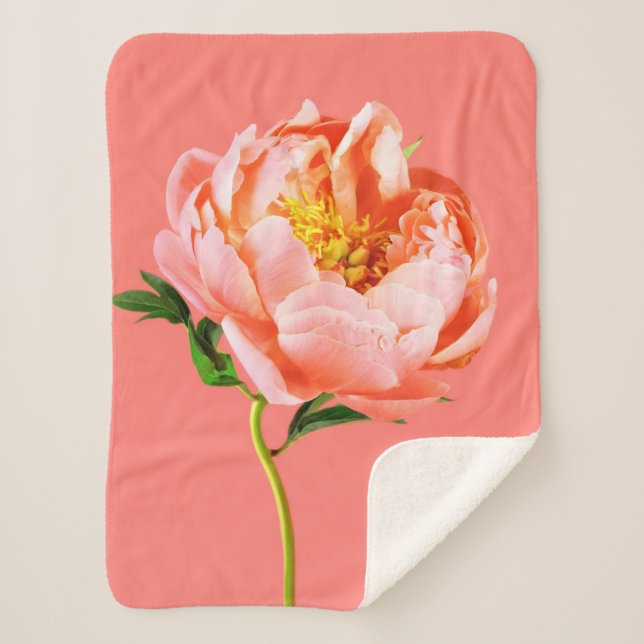 Couverture Sherpa Fleurs | Coral Peony Blossom (Devant)