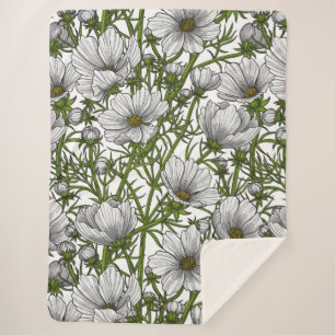 Couverture Sherpa Fleurs cosmos blanches