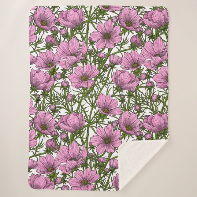 Couverture Sherpa Fleurs Cosmos roses (Devant)