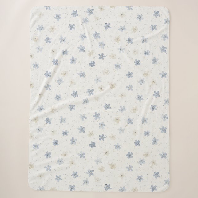 Couverture Sherpa Fleurs Crème Bleu Chic   (Devant)