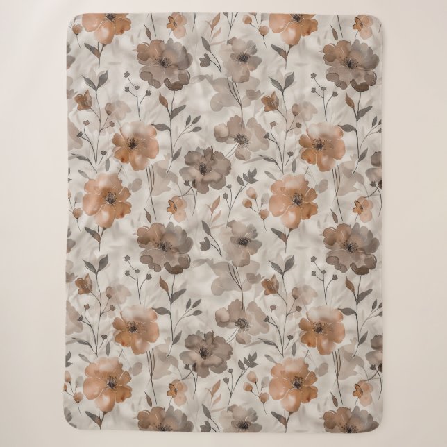 Couverture Sherpa Fleurs Crème Orange Marron (Devant)