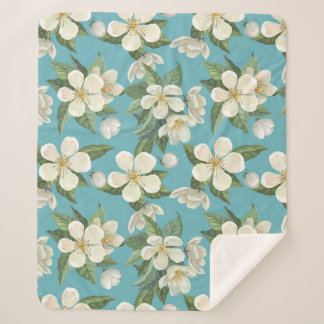 Couverture Sherpa Fleurs d'aquarelle blanche Feuilles verts