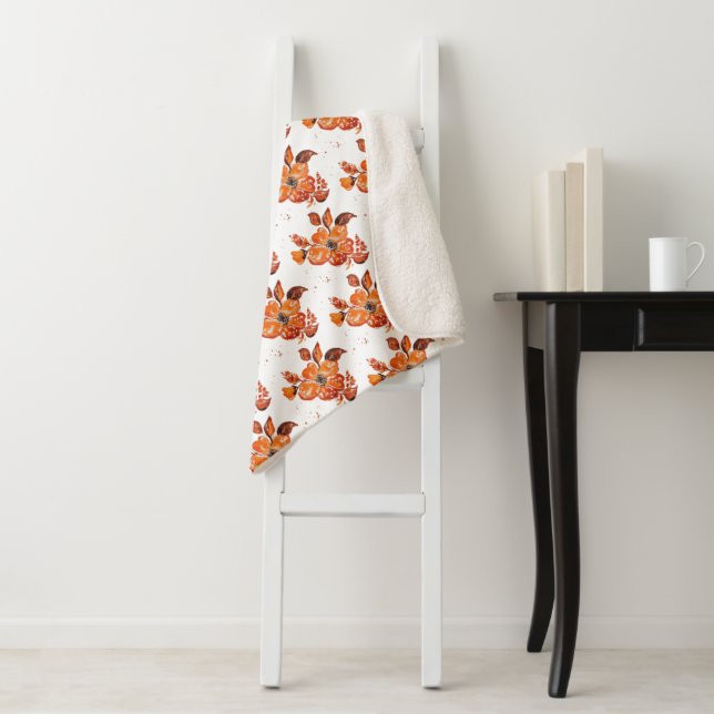 Couverture Sherpa Fleurs d'aquarelle orange I (En situation)