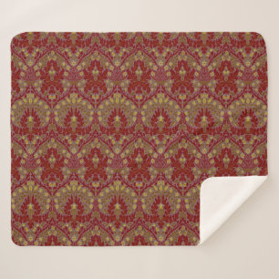 Couverture Sherpa Fleurs d'Automne Vintage Rouge Or William Morris