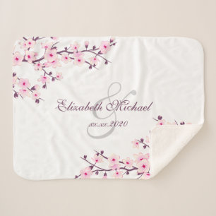 Couverture Sherpa Fleurs de cerise Rose Blanc Nouveaux mariés Enregi