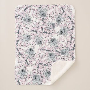 Couverture Sherpa Fleurs de cerisier mignonnes de hibou
