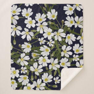 Couverture Sherpa Fleurs de champs blancs : motif vintage.