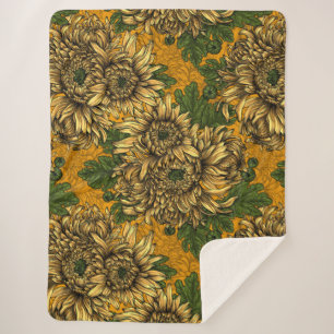 Couverture Sherpa Fleurs de chrysanthème jaune