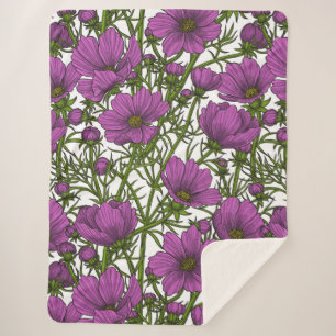 Couverture Sherpa Fleurs de cosmos violet