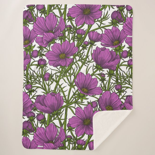 Couverture Sherpa Fleurs de cosmos violet (Devant)