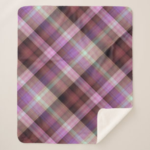 Couverture Sherpa Fleurs de crépuscule carreaux violets et roses